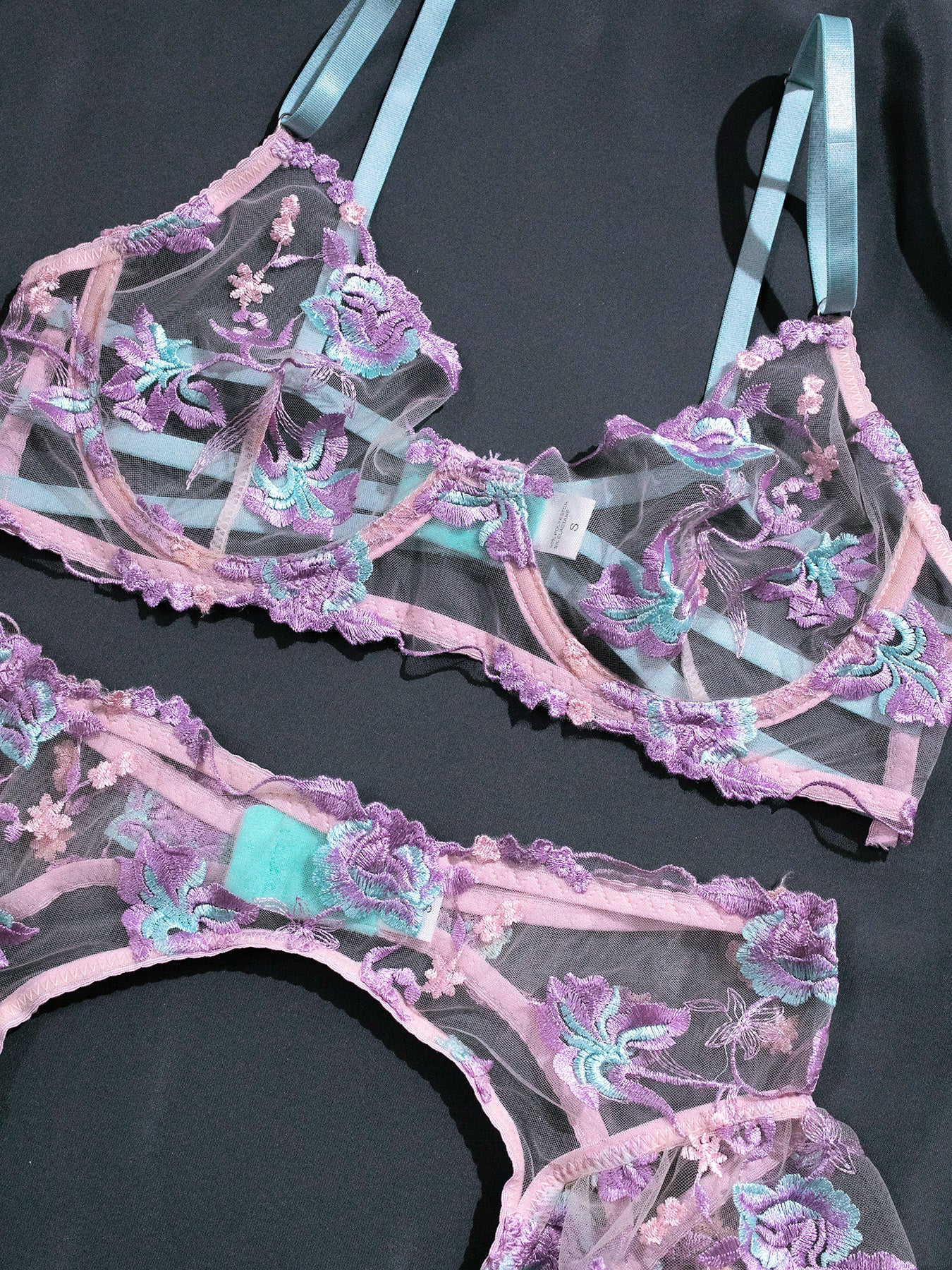 Wholesale Lilac Floral Embroidered Lingerie Se