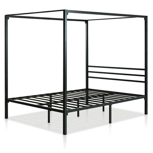 Queen size Modern Black Metal Canopy Bed Frame-0
