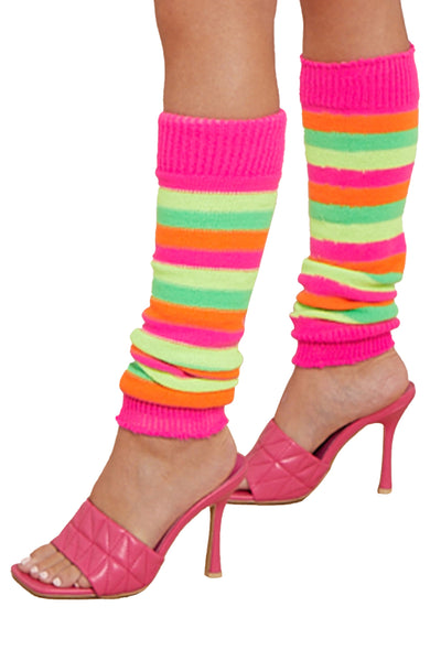 Women's Florescent Multi Stripe Leg Warmers-0
