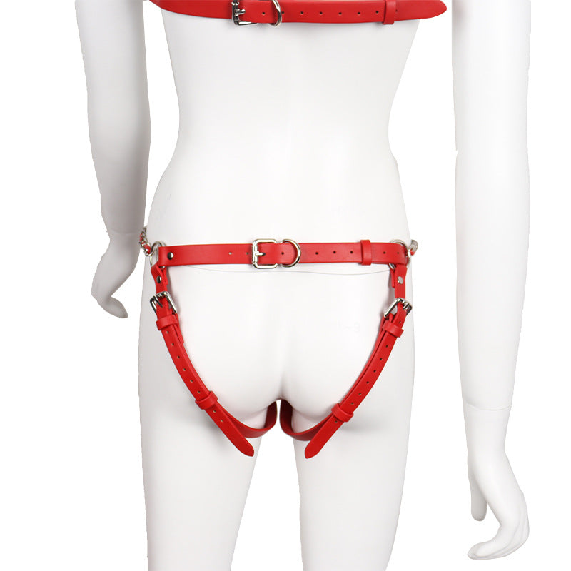 Wholesale Kinky Leather Wear Bondage Bra and Panty Set Back View.jpg