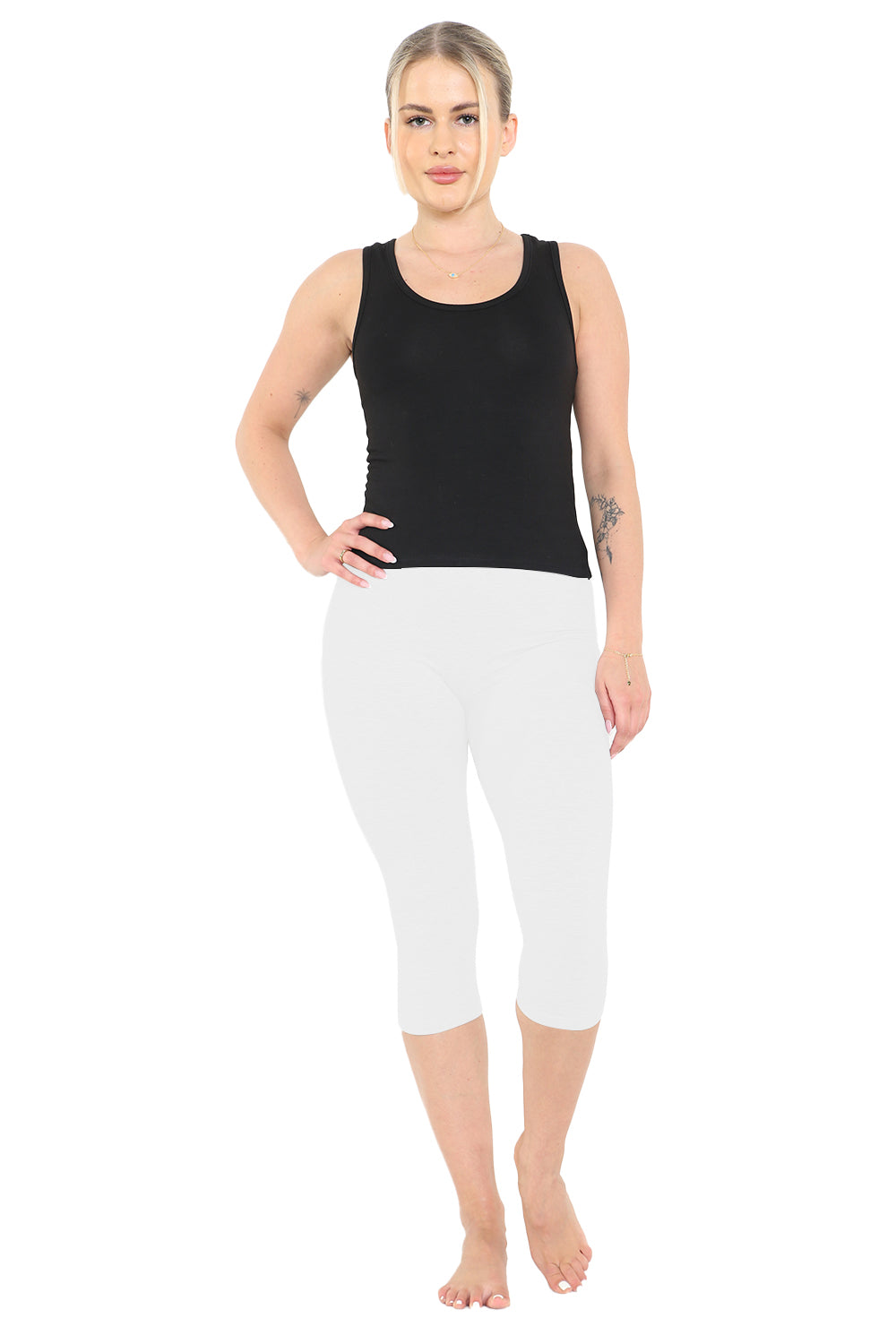 Crazy Chick Women White Cotton Capri Ladies Leggings 3/4 length-0
