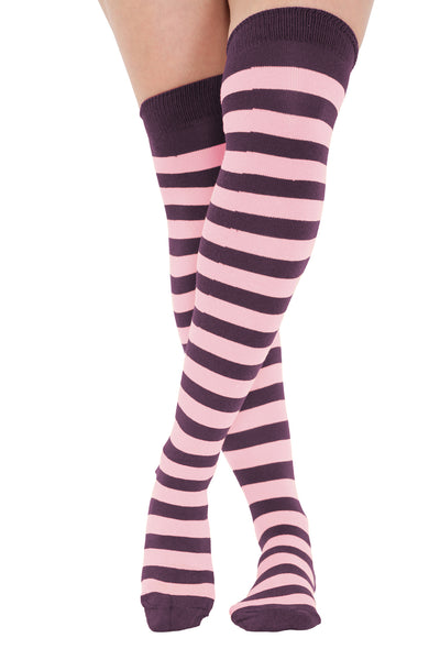 Baby Pink and Burgundy OTK Stripe Socks-0