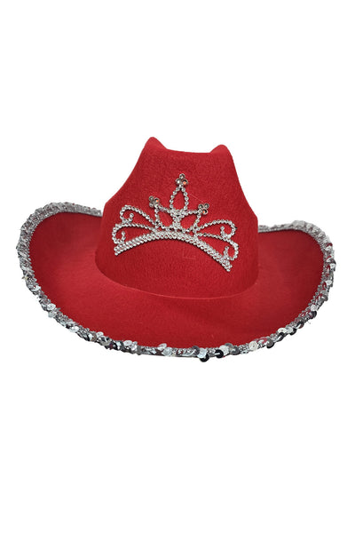 Wickedfun Light Up Tiara Red Cowboy Hat with Sequin Trim-0