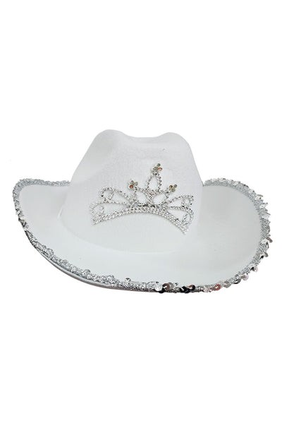 Wickedfun Light Up Tiara White Cowboy Hat with Sequin Trim-0