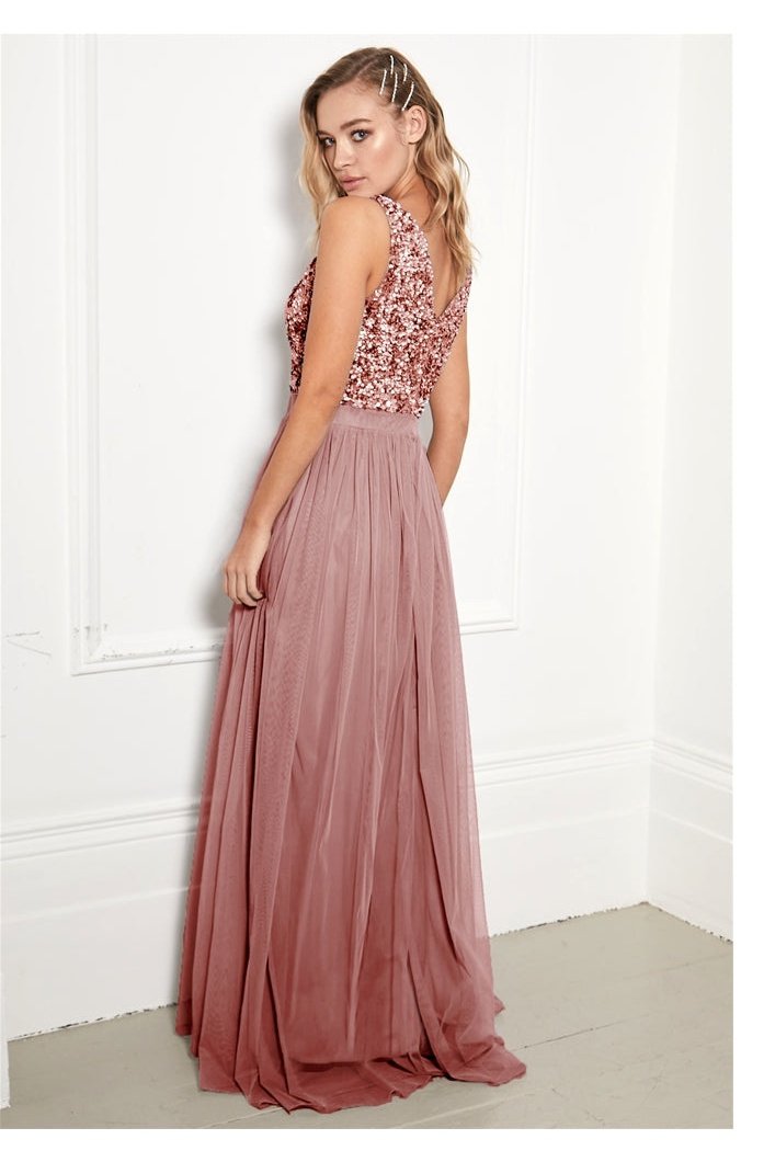 Yasmin Rose Gold Sequin Top Maxi Dress-1